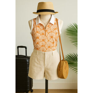 Tommy Bahama Golf Polo | Sleeveless Orange & White | Women’s Size M Activewear